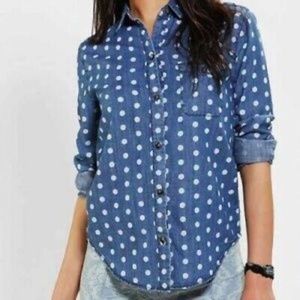 BDG Urban Outfitters Women's Polka Dot Chambray Denim Button Up Shirt Size XS